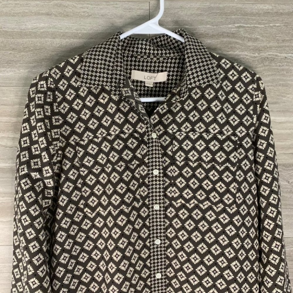 Women’s LOFT Geometric Patterned Button Down Tunic Dress - Picture 4 of 8